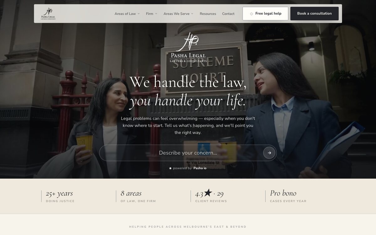 Pasha Legal family law website built by Scalus