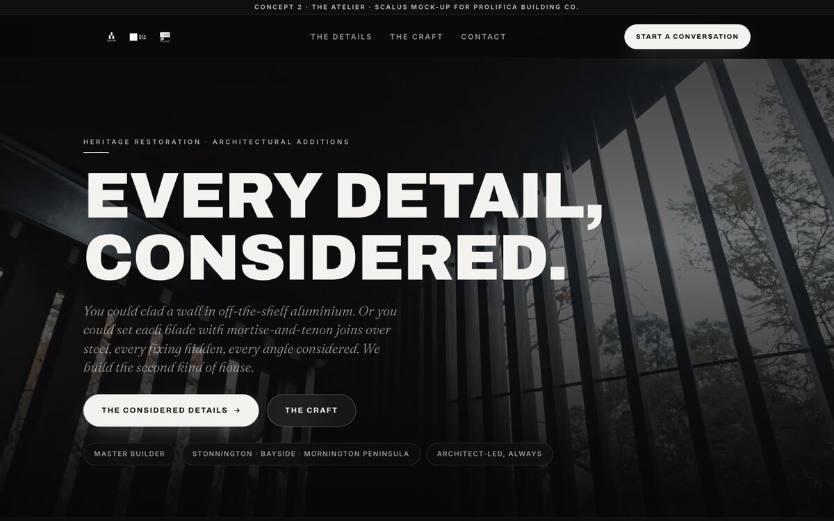 Prolifica luxury builder website built by Scalus